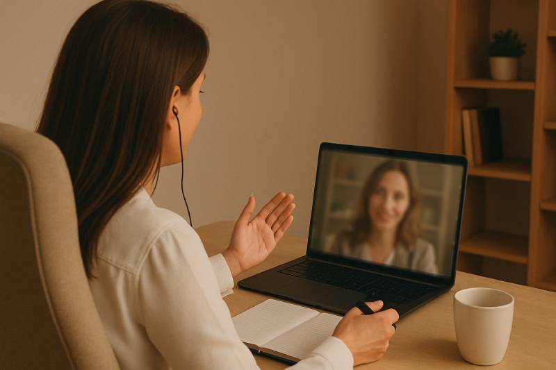 Psicóloga em atendimento online acolhedor